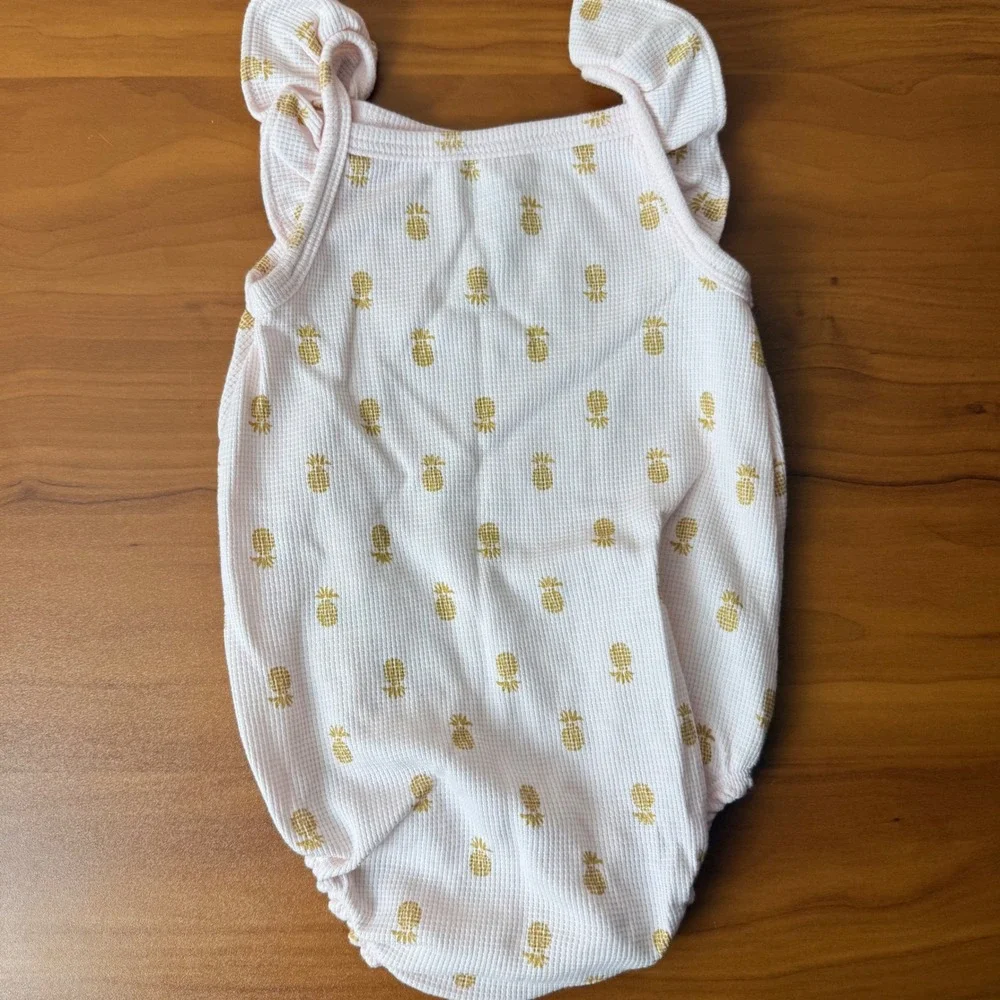 Carters Just One You Baby Girls Romper Lot 2pc 9M Pineapple Butterfly Pink White